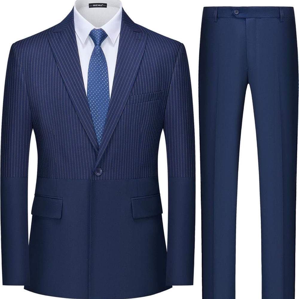 MAGE MALE Mens Suits Slim Fit Pinstripe 2 Piece Tuxedo Suit Set size. 2X